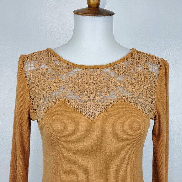 American Eagle Outfitters Brown With Crochet Lace Insert Stretchy Crop Top XS - Picture 2 of 9